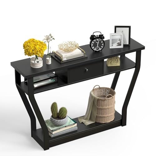LIFEZEAL Table Console Extensible avec Tiroir et Étagère de Rangement, Table d’Entrée Solide et Stable, Table d’Appoint 120 x 30 x 81 CM, pour Salon,...
