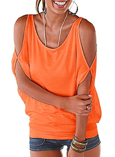 Miselon Women Cold Shoulder O-Neck Short Sleeve Loose Fit Summer Shirt Blouse Tops