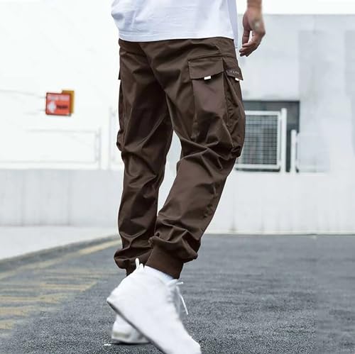 Mens Baggy Cargo Pants Relaxed Fit Elastic Waist Drawstring Casual Joggers Tapered Sweatpants with Pockets3