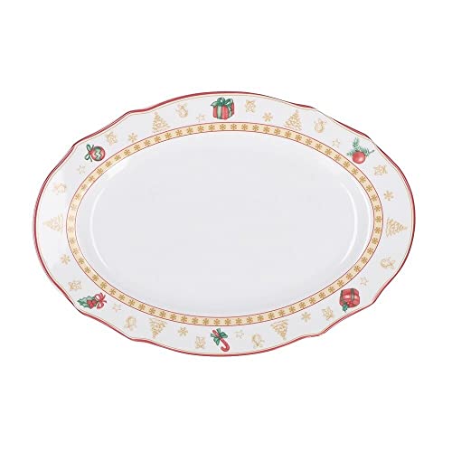 LA PORCELLANA BIANCA Bandeja navideña ovalada en porcelana"CHRISTMAS EDITION" Ø32 cm Cover