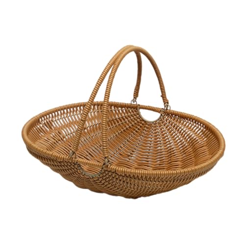 MYCENSE Wicker Picnic Storage Basket with Foldable Handle, PP Woven Empty Picnic Baskets, Sturdy Iron Wire Frame, Versatile Harvest Basket for Camping, Beach, Park, Halloween, A 33.5x24.5x8cm