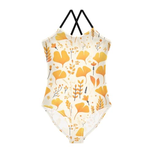 KLL Ginkgo Leaves Cutoddler Girl 1 Piece Swimsuits Beach Swimming Suits with Adjustable Straps Quick Dry