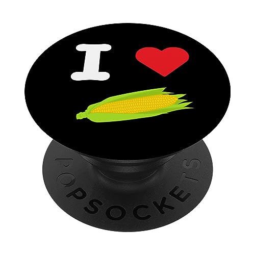 I Love Corn Maize Fresh Cob Yellow Vegetable Grain Kernel PopSockets Swappable PopGrip, Black