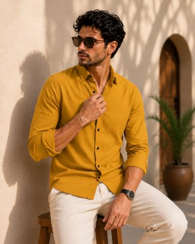 Image of Men Linen Cotton Full Sleeve Shirt for man | Mens Casual Shirt |Shirts for Men Stylish | Men Shirts | Casual Business Party Festival Regular Fit