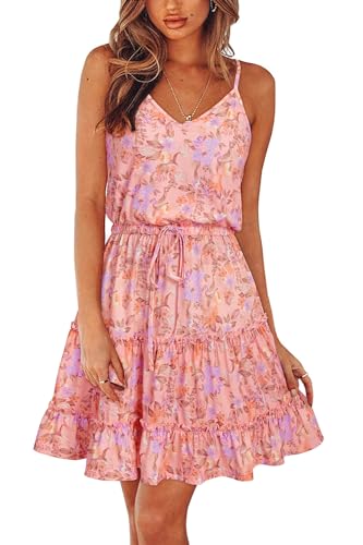 Image of Newshows Women's Summer Casual Dress Cute A Line Ruffle Hem Flattering Fit Beach Vacation Sundress