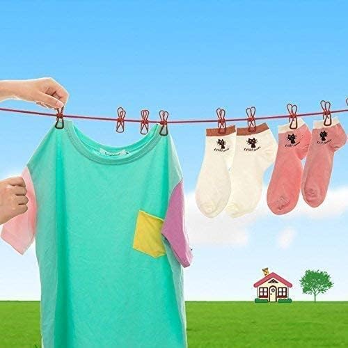 Image of JEBISON Cloth Drying Rope with Hook Cloth Hanging Rope with Clips 12 Pcs 1.8 Meter Stretchable Durable Clothesline for Travel- (Pack of(3))