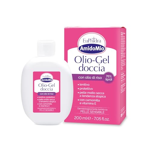 Euphidra - AmidoMio Olio-Gel Doccia, Detergente Idratante con Olio di Riso e Mandorle, Deterge e Idrata in Profondità la Pelle, Formula Delicata, Senza SLES, 200 ml