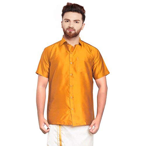 Image of SJS-Men's Half Sleeve Solid Art Silk Shirt