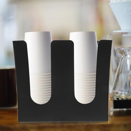 Distributeur de gobelets grande capacité à 2 compartiments en plastique noir robuste - 6