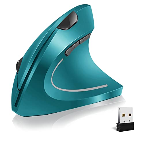 Mcpiwohy Ergonomic Mouse, Optical Vertical Mouse Rechargeable USB Mouse 2.4GHz Wireless Mouse with 6 Buttons,3 Adjustable 1200 1600 2400 DPI for Laptop, Desktop, PC, MacBook (Blue)