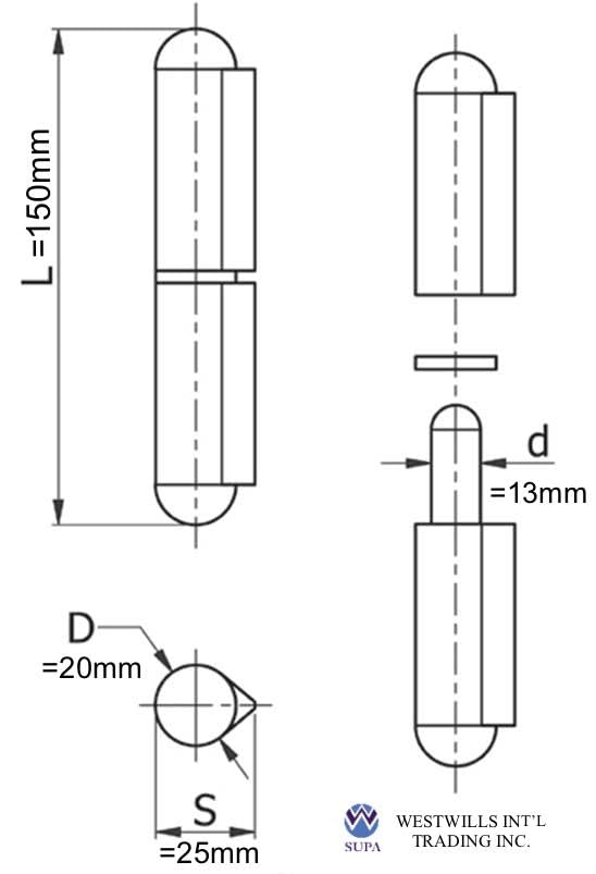 Supa 4 Pcs/Pack of 6(150mm) Premium Weldable Bullet Heavy Duty Steel Hinge with Fixed Brass Pin, Bushing and Grease Fitting(Zerk,Nipple) Item No. FEB150GF (150mmx20mm Dia) by GENERIC - Used condition - Image 2