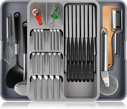 La Mejor Lista de Bandejas para cubertería - 5 favoritos. 48 Organizador grande de cubiertos y cajones bandeja expandible para utensilios de cocina bandeja de cubiertos para cucharas, tenedores, cuchillos