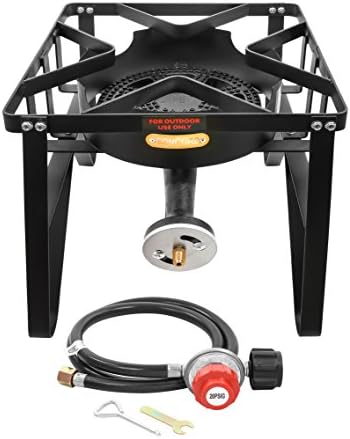 Concord Deluxe Banjo Single Propane Burner, 200,000 BTU Portable Outdoor Stove for Camping Cooking/Home Brewing/Making Sauces, 16” Square