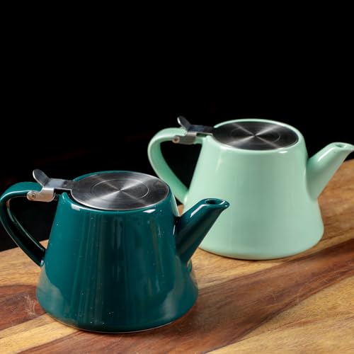Image of Muse Teapot with Infuser | Ceramic Made with Stainless Steel Infuser | with Sleek and Modern Design Easy to Brew and Clean (Jade Green)