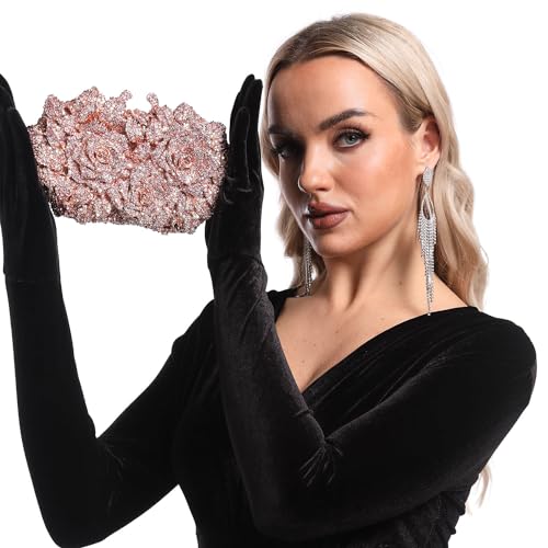 Image of Boutique De FGG Mini Flower Evening Bags For Women Formal,Party Rhinestone Clutch Purses,Wedding Floral Crystal Clutch Bag