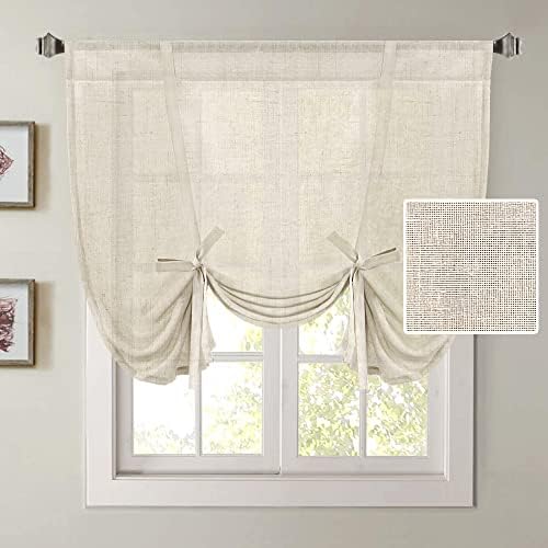 H.VERSAILTEX Tie Up Linen Curtains 63 Inch Length Nature Linen Textured Privacy Curtain Multi Hanging Ways Shade Balloon Window Shade Rod Pocket Casual Curtain - 42x63 - Ivory