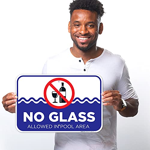 Señal No Glass Allowed en Área de Piscina 12x18 miniatura 2