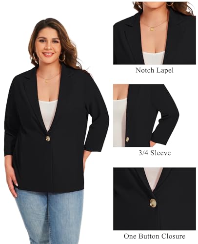 MINTLIMIT Plus Size Blazers for Women Business Casual Dressy Work Fashion Lightweight Spring Summer Suit Jackets (Black, Size 2XL)3