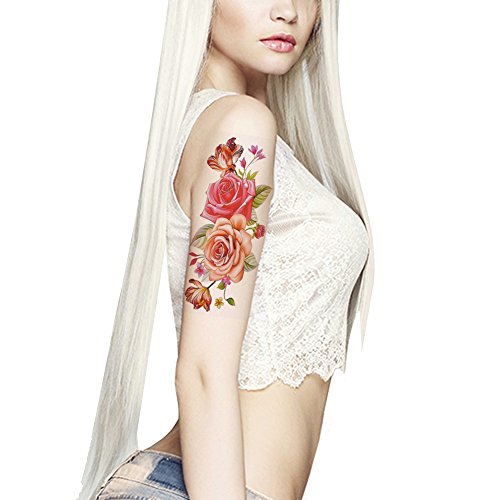 TAFLY Temporary Tattoo Pink Peony Flower Body Art Transfer Tattoo Arm Sticker 5 Sheets