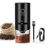 Moedor de café elétrico portátil, Iruihoo 4 xícaras pequeno moedor cônico automático moedor de grãos de café com configuração multi moagem para espresso gotejamento despeje sobre prensa francesa, USB recarregável (Preto)