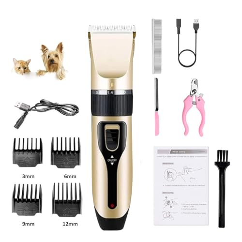 Maquina de Tosar Profissional Pet Cães e Gatos Sem Fio Ideal para Retoques, 4 Pentes de Altura, Cort