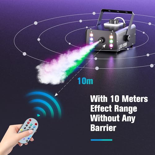 Máquina de humo para niebla de 1500 W con 6 luces LED coloridas para uso interior y exterior, 6000 CFM con control remoto inalámbrico para efectos en bodas, navidad, escenarios, DJ, discotecas y fiestas miniatura 5