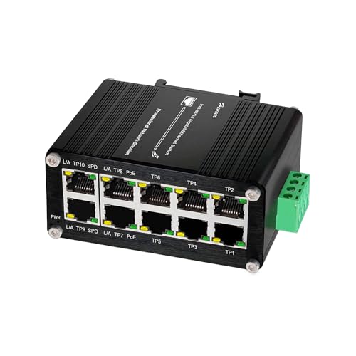 Image of Industrial Hardened 10 Port Gigabit Ethernet PoE Switch, 8-Port 802.3at PoE+, 2 Uplink Ethernet Din Rail Switch, 20Gbps Switch Fabric, PoE Budget 240W for IP Camera,IP Phone,Wireless AP