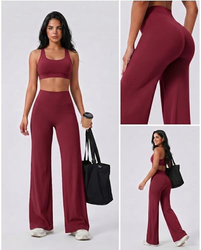 Image of Coume 2 Pack Women Workout Leggings Straight Wide Leg No Front Seam Yoga Gym Pants High Waist Buttery Soft Stretch Leggings
