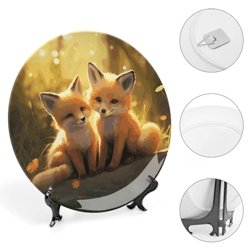 Assiette décorative en céramique renards mignons pour console et salon - 5