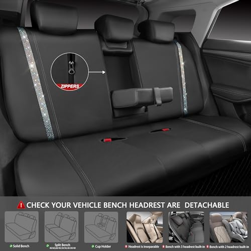 Image of CAR PASS Bling Diamond Car Seat Cover Full Set, Shining Rhinestone Waterproof Leather, Rear with Zipper, Universal Fit 95% Automotive Glitter Sparkle Crystal for Cute Women Girl, Colorful Diamond