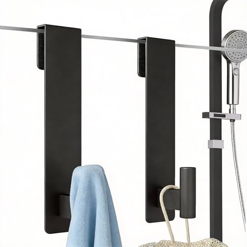 Getube Shower Door Hooks 7.5 Inch Extended Towel Hooks for Bathroom Towel Hooks for Shower Glass Door Frameless fit for 3/8 (10mm) Thick Stainless Steel Towel Hanger Black 2 Pack