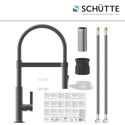 SCHÜTTE 79142 MIAMI Küchenarmatur 360°, Einhebelmischer mit ausziehbarer, magnetischer Geschirrbrause, Spültischarmatur Mischbatterie für die Spüle, Wasserhahn Küche Graphit