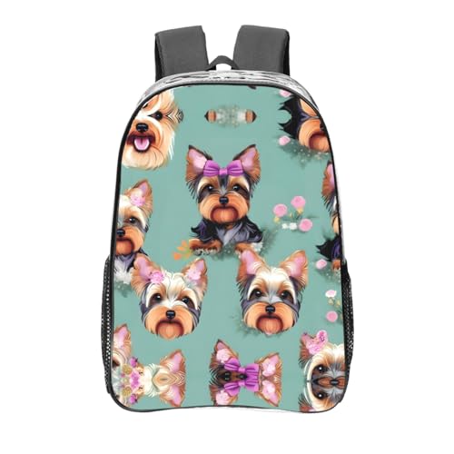 Sac à dos transparent floral noir Yorkie pour le travail et le sport