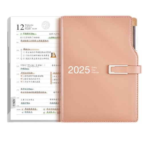 12月始まり 手帳 A5日曜始まり 2025 手帳A6ビジネス オフィス 手帳 日曜始まり スケジュール プランニング 手帳 1日1ページ デイリー 手帳 ノートレイクブルー ピンク手帳 日曜始まり デイリープランナー (A5,ソフトピンク)