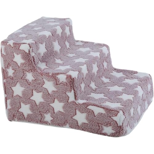 Figoday犬用階段階段-3段ペット用階段、滑り止め小型犬用ペダル、取り外し可能な砂のベッド階段(青) (大学3年生の階段,赤い星のプリント)