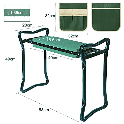 SICHOWEL Garden Kneeler and Seat with 1 Large Removable Tool Pouch, Portable and Foldable Garden Stool with Foam for Gardeners