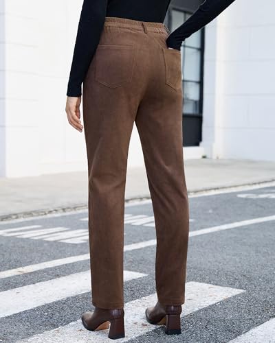 GRAPENT Corduroy Pants for Women High Wasited Straight Leg Elastic Waist Stretchy Casual Work Pants Fall Winter Trousers2