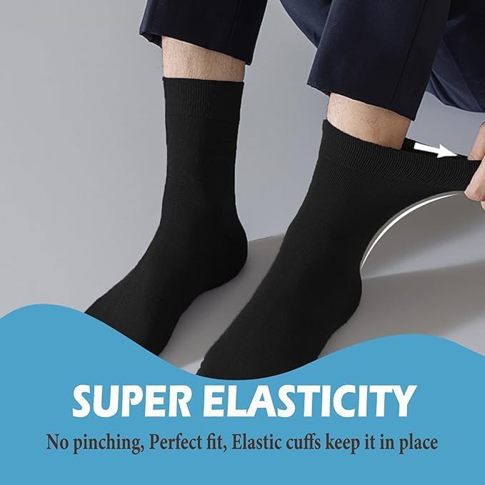 ZIBELL Cotton Crew Socks, 12 Pairs (6 White, 6 Black), Calf Length, US Size 7-123