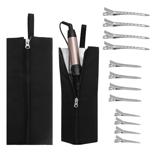 GZRXIOUS Pochette et tapis thermorésistants pour Lisseurs, Support et Tapis pour Fer à Friser, Tapi thermorésistant détachable et dépliable, Sac de Voyage...