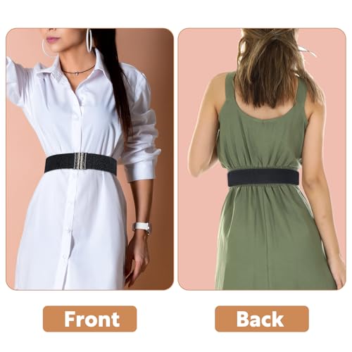 Elastic Belts for Women Stretch, 27.2 Inch Wide Stretchy Belts Vintage Black Adjustable Dress Belt with Gold Buckle Thick Ladies Waist Belt Plus Size Stylish Waistband3