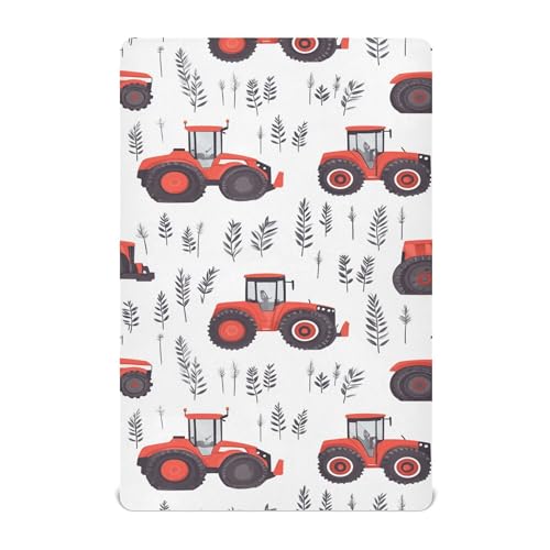 Image of Farm Tractor Red Crib Sheets Soft Breathable Fitted Baby Crib Sheets Mattress Cover for Girls Boys, 52 inch x 28 inch x 9 inch