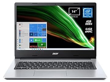 Acer Aspire 1 A114-33-C2TS PC Portatile, Notebook, Processore Intel Celeron N4500, Ram 4 GB DDR4, eMMC 64 GB, Display 14" FHD, Scheda Grafica Intel UHD, Microsoft 365, Windows 10 Home in S mode