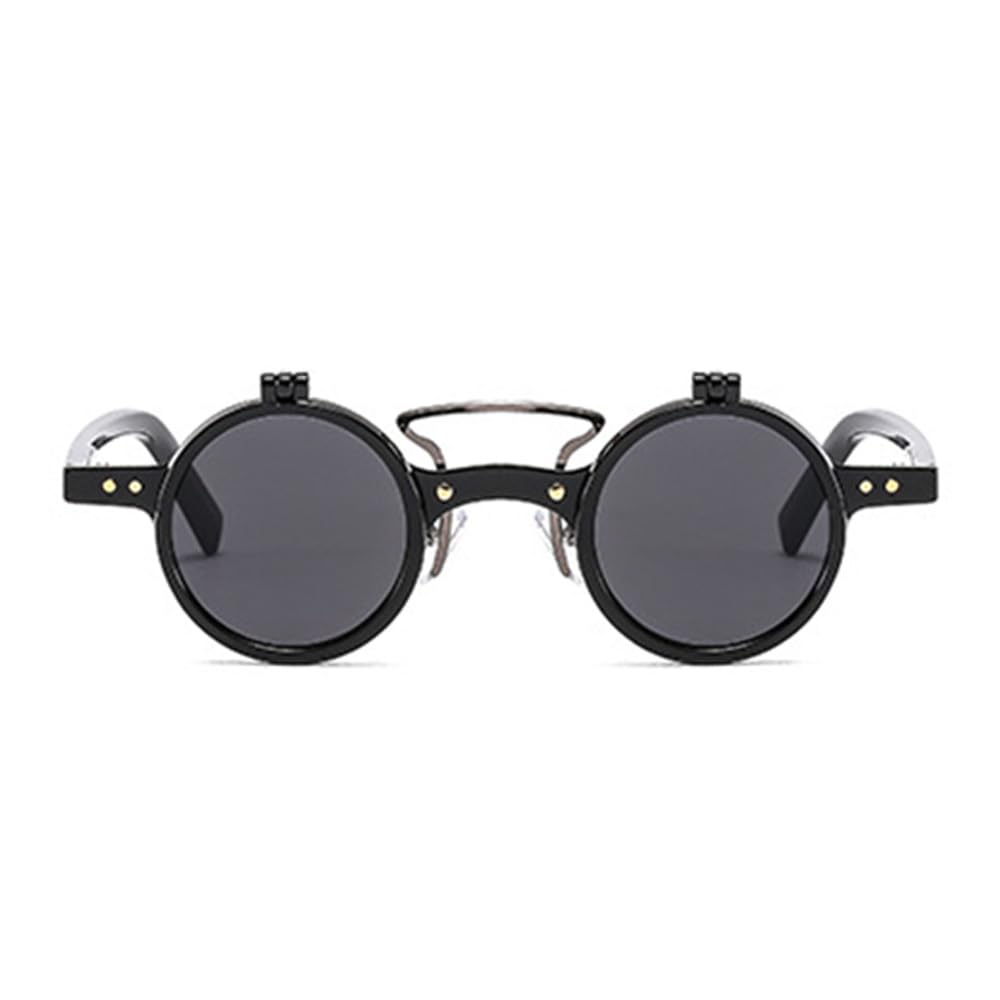 HYLLE Retro Flip-Up Round Goggles Seampunk Sunglasses for Men Women 90s Style