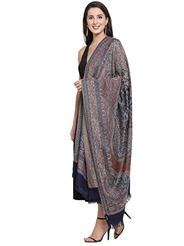 Pashtush Women's Jamawar Shawl, Navy blue