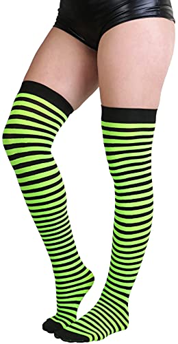 Image of ToBeInStyle Women's Opaque Hosiery Thin Striped Thigh High Long Stocking