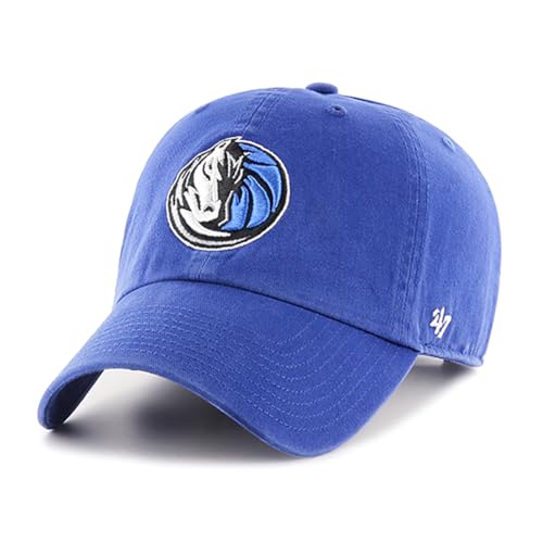 47 Brand NBA Unisex Basketball Team Color Home Primary Logo Clean Up Adjustable Cap Dad Hat Adult One Size Fits All - Dallas Mavericks - Blue