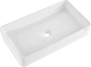 VEVOR Rechteckiges Aufsatzwaschbecken, 61 x 35 cm, Badezimmer-Aufsatzwaschbecken, weißes Keramik-Waschbecken über der Theke, moderner Stil, hell und elegant, gut verpackt für Badezimmer, Hotel