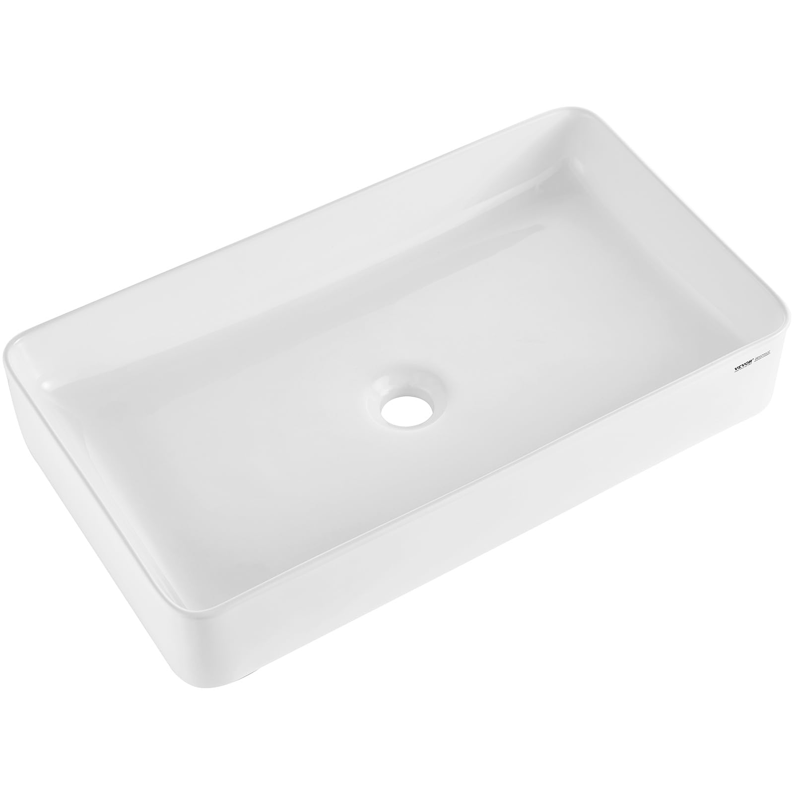 VEVOR Lavabo rectangulaire, 609 x 351 mm, vasque à poser en céramique blanche au-​dessus du comptoir, style moderne, lumineux et élégant, bien emballé pour salle de bain, hôtel, toilettes, camping-​car