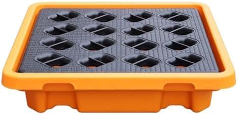 Modular Spill Containment Pallet with Top Grates for Industrial Parks and Warehouses, 1 Pack(Yellow-67.5X67.5X15Cm)