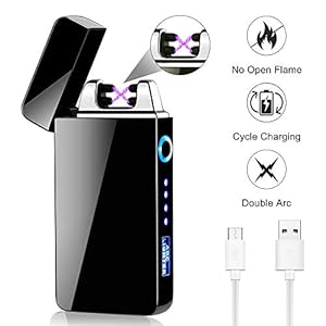 laxikoo Lichtbogen Feuerzeug, USB Elektro Feuerzeug Aufladbar Dual Arc Zigarettenanzünder Winddicht Flammenlos…
